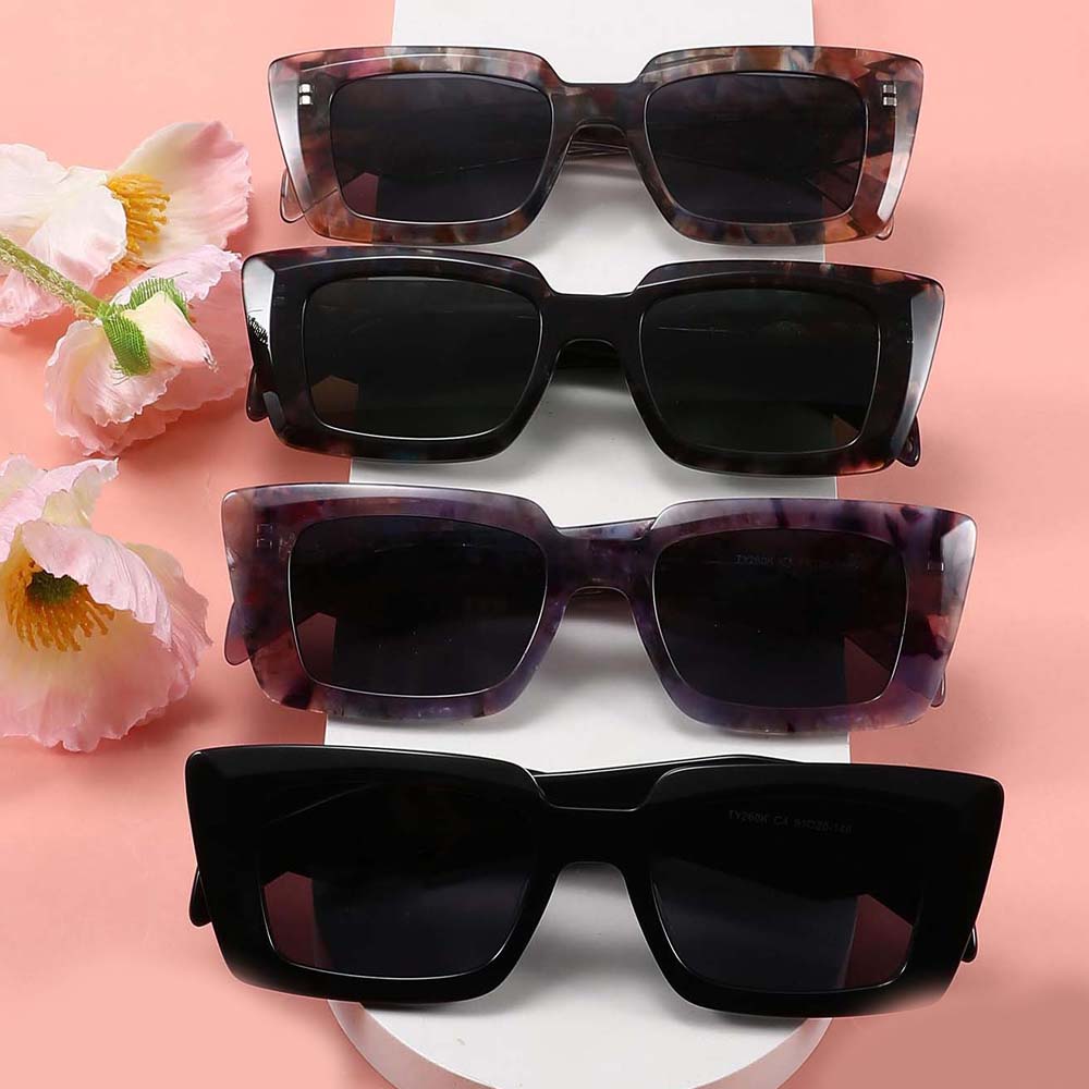 GD UV400 Nylon Lens Acetate Sunglasses  Black Thick Acetate Frame Acetate Rectangular Sunglasses