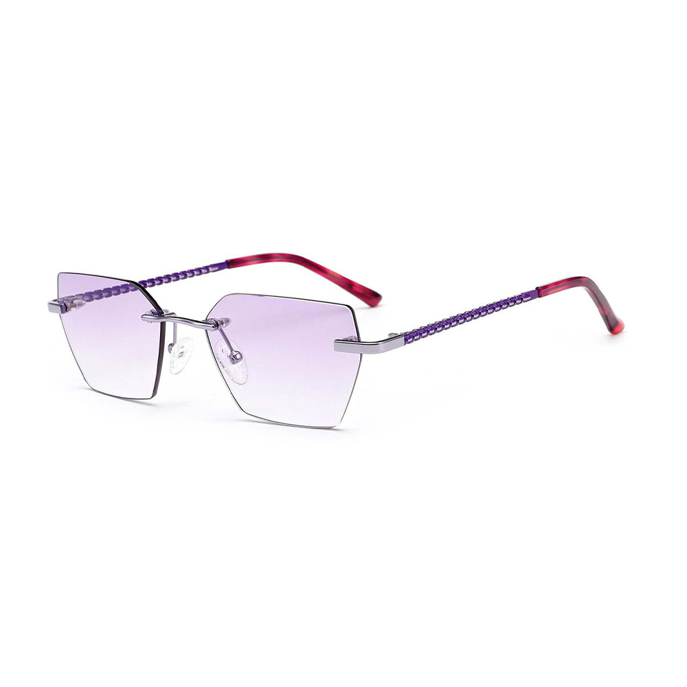 GD Rectangle Gradient Popular Color  Diamond Cut Nylon Lens High Quality Metal Rimless Sunglasses