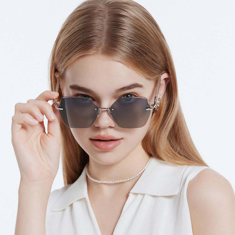 Gd Luxury  Rimless Women Metal Nylon Lenses Polarized Sunglasses Hot Sale Sunglasses Personality Polarized Metal Sunglasses