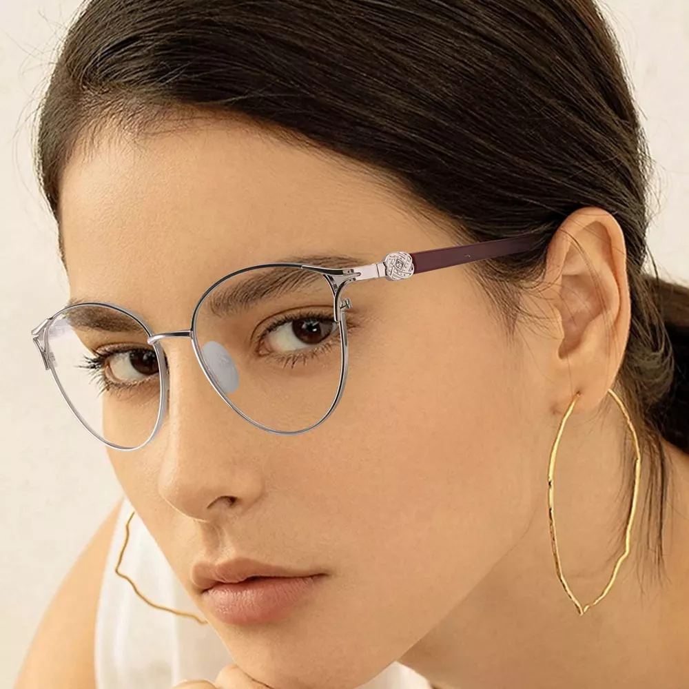 Gd Women Eyeglasses Beautiful Design Flower Temple Metal Optical Frame