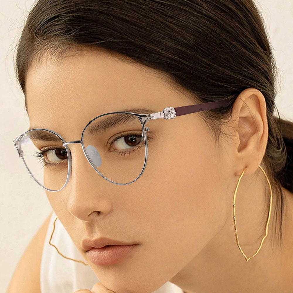 Gd Women Eyeglasses Beautiful Design Flower Temple Metal Optical Frame