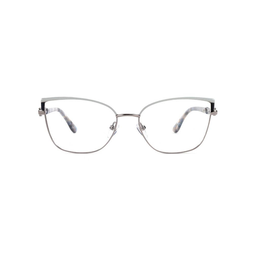 Gd Wholesale Cat-eye Browline Metal Optical Frame Acetate Beautiful Temple Women Metal Eyewear