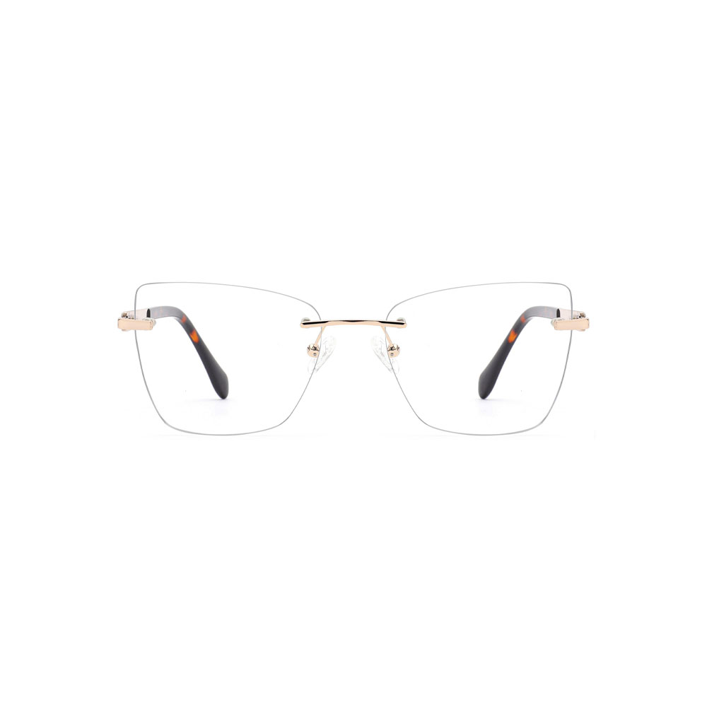 Gd Trendy Cat Eye Glamorous Eyewear Factory Supply gafas Rimless Metal Optical Frame