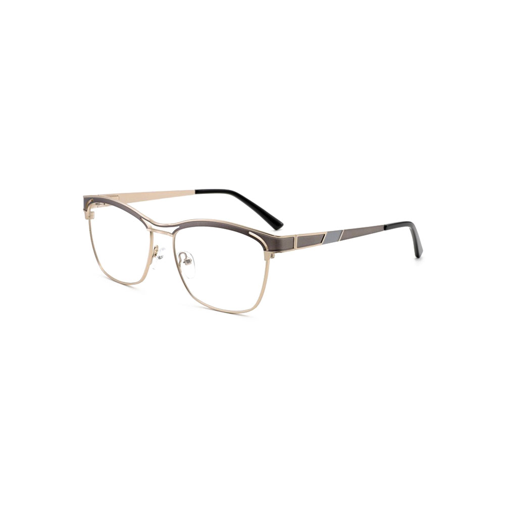 Gd Unisex Chic Temple Eyewear Two-Tone Metal Gafas Factory Supply Cat-Eye Half-Rim Metal Optical Frame