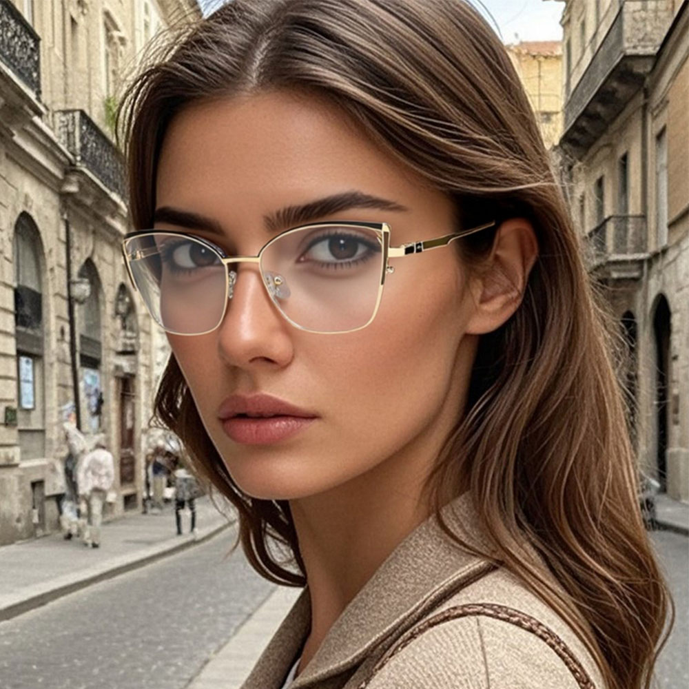 Gd Women Cat-eye Style Eyewear Factory Supply gafas Black-Gold Contrast Metal Eyewear Metal Optical Frame