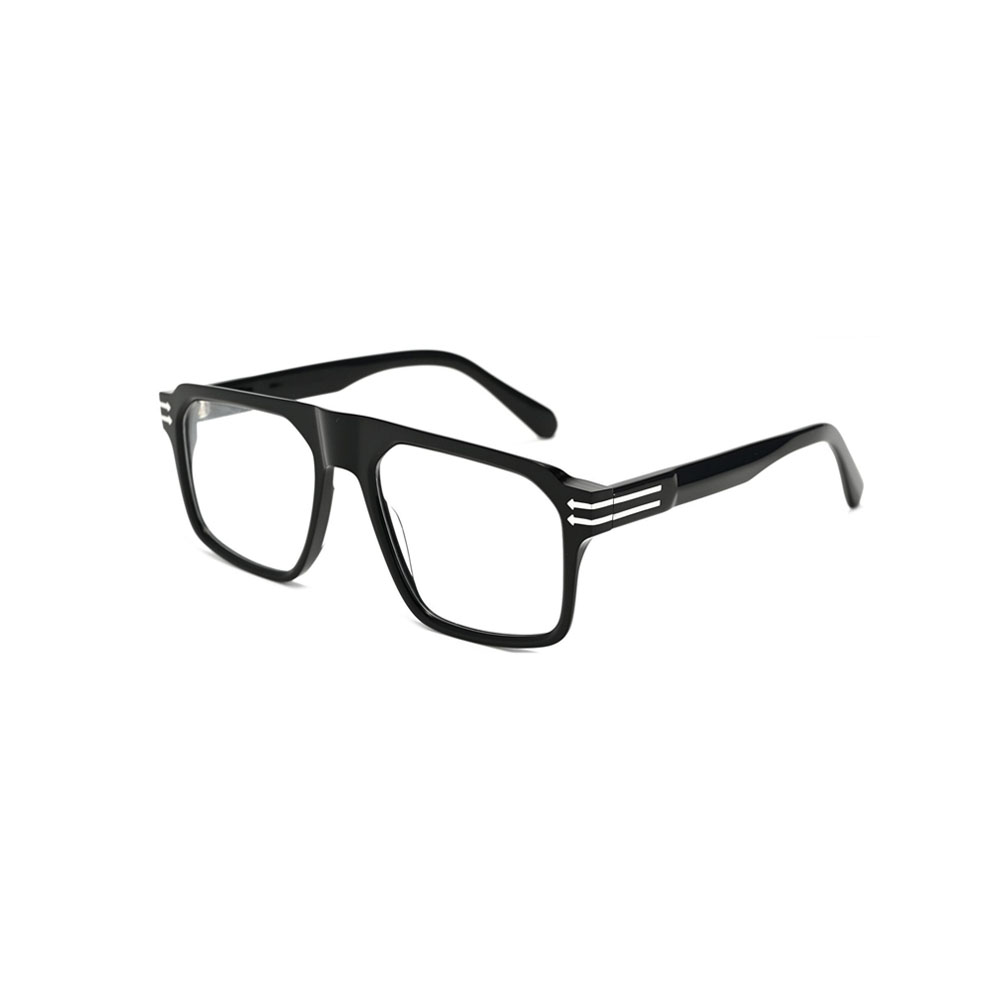 Gd Business Style Oversized Square Frame Factory Supply Eyewear gafas Metal Temple Striped Accent Acetate Optical Frame