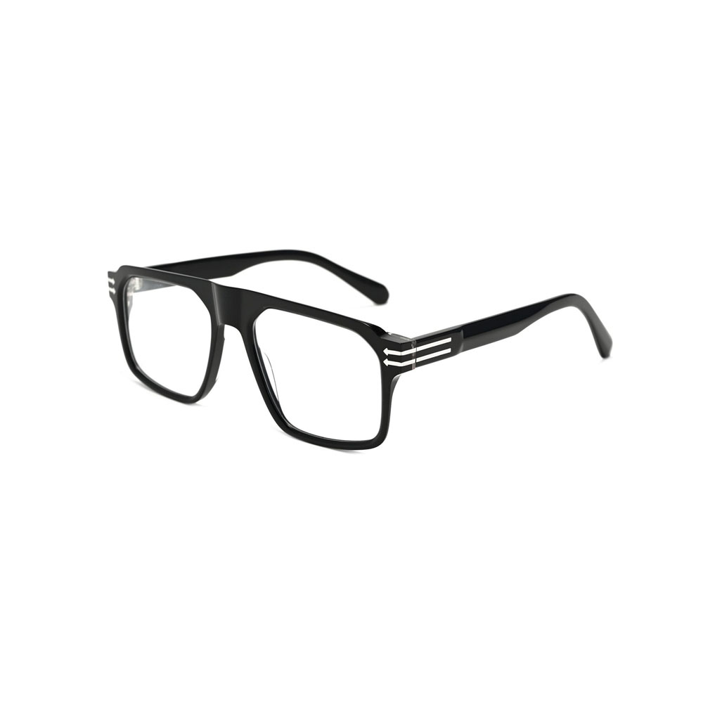 Gd Business Style Oversized Square Frame Factory Supply Eyewear gafas Metal Temple Striped Accent Acetate Optical Frame